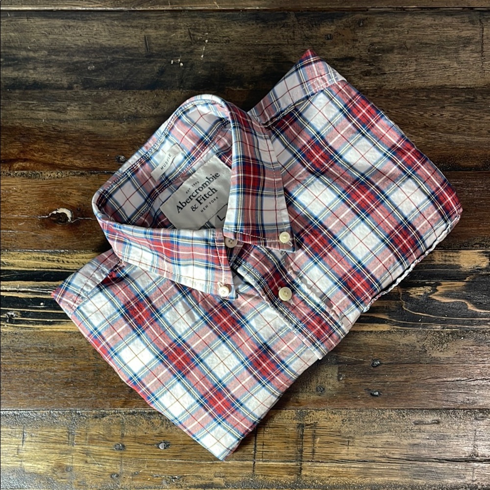 Abercrombie & Fitch Red Plaid Men's Shirt men’s Large beautiful condition sharp!